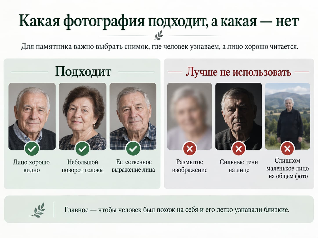 Какая фотография подходит для памятника — примеры хороших и неудачных фото